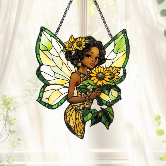 Sunflower Fairy Floral Fantasy Garden Acrylic Suncatcher Window Hanging Home Decor