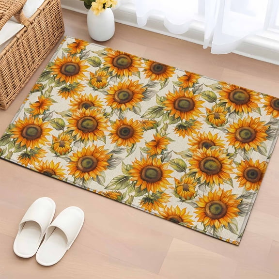 Sunflower Fall Bathroom Rug Washable 2x3 Entryway Rug Non Slip Autumn Vintage Botanical Floral Front Door Mat Low Pile Indoor Doormat Throw Floor Carpet for Kitchen Bedroom Entrance