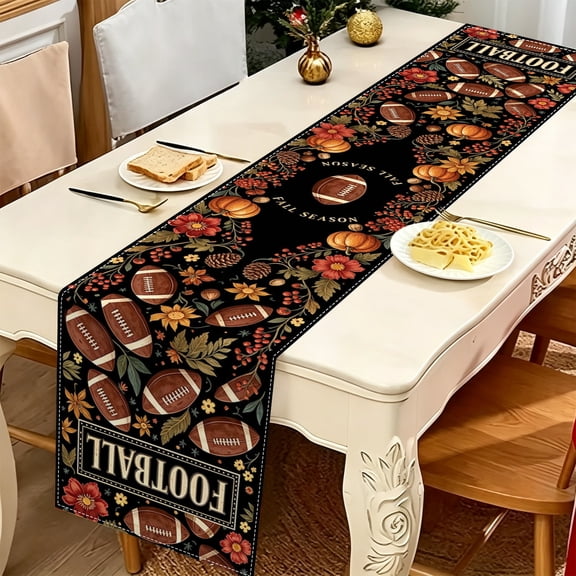 Sunflower Fall Floral Multi Football Graphic Print Polyester Table Runner, Multi Size, Household Tabletop Decor