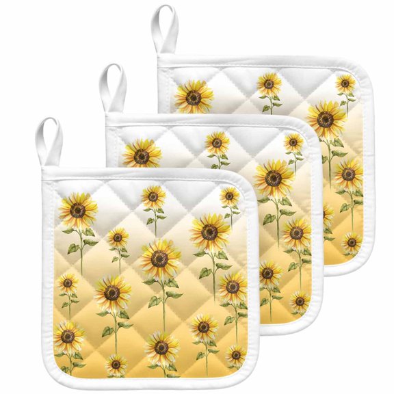 Sunflower Fall Pot Holders for Kitchen Heatproof Potholder, 3 Pack Thanksgiving Floral Autumn Pastoral Hot Pads Multipurpose Oven Pads Cloth Potholders Trivet for Cooking Baking