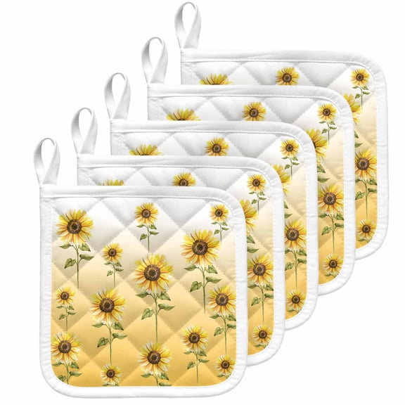 Sunflower Fall Pot Holders for Kitchen Heatproof Potholder, 5 Pack Thanksgiving Floral Autumn Pastoral Hot Pads Multipurpose Oven Pads Cloth Potholders Trivet for Cooking Baking
