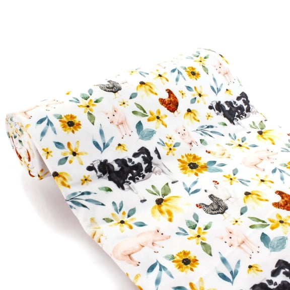Sunflower Farm Animals DBP Fabric - Double Brushed Polyester 4 Way Stretch -  1 yard