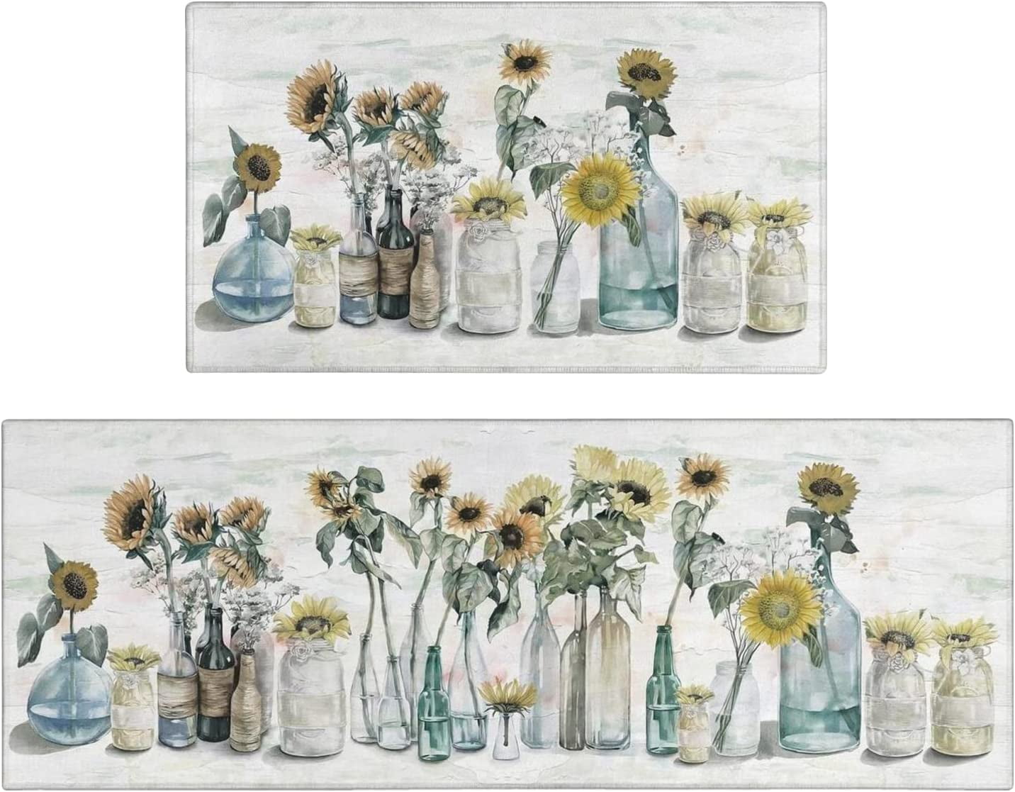 Sunflower Farmhouse Kitchen Rugs Set of 2,Colorful Spring Summer