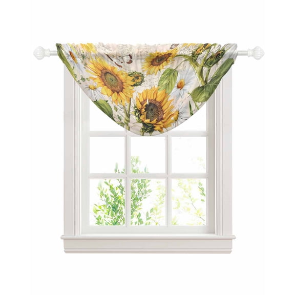 Sunflower Farmhouse Waterfall Valances for Windows, Spring Summer Retro Floral Butterflies Sheer Valance Curtains, Rod Pocket Elegant Swag Valances for Living Room Bedroom, 47.2"x38.5", 1 Panel