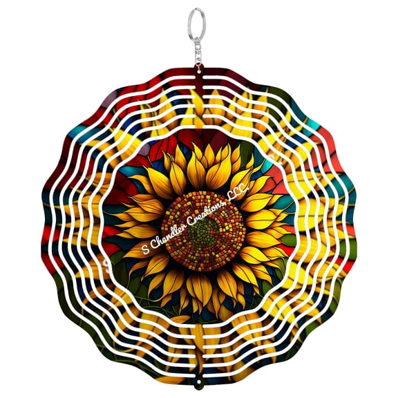 Sunflower Faux Stained Glass 3D Wind Spinner, Bright Floral Kinetic Sculpture, Summer Garden Decoration