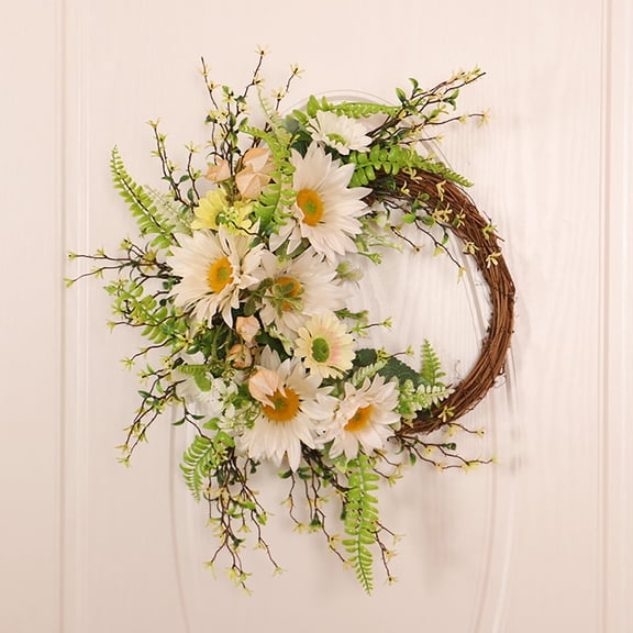 Sunflower Fern Leaf Wreath Spring Summer Simulated Wreath Rattan Wreath Front Door Farmhouse Home Window Wall Decor Party Holiday Wedding Decoration