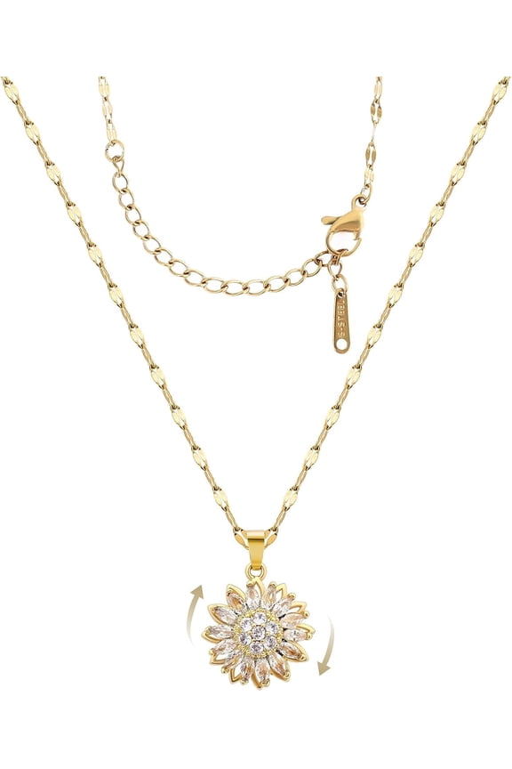 Sunflower Fidget Necklace for Women Gold Moon Necklace Rotating Heart Necklaces Spinning Crystal Flower Anxiety Necklaces Crescent Moons Jewelry Accessories