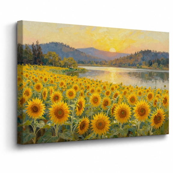 Sunflower Field Canvas Wall Art Framed Decor Golden Sunset Countryside Floral Landscape canvas print for bathroom bedroom or living room