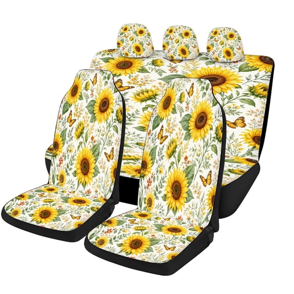 Sunflower Field Car Seat Covers Full Set, Universal Auto Seat Covers with Front Seat Covers, Rear Bench Cover and Headrest Covers for Cars SUVs Trucks Vans