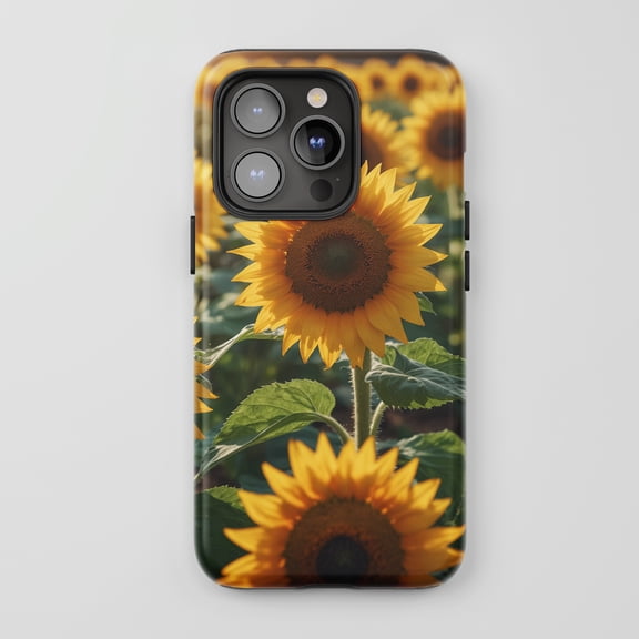 Sunflower Field For All iPhone Series Protective Phone Case Nature Photo Print Yellow Green