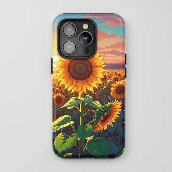 Sunflower Field For All iPhone Series Tough Phone Case Anime Style Sunset Colors