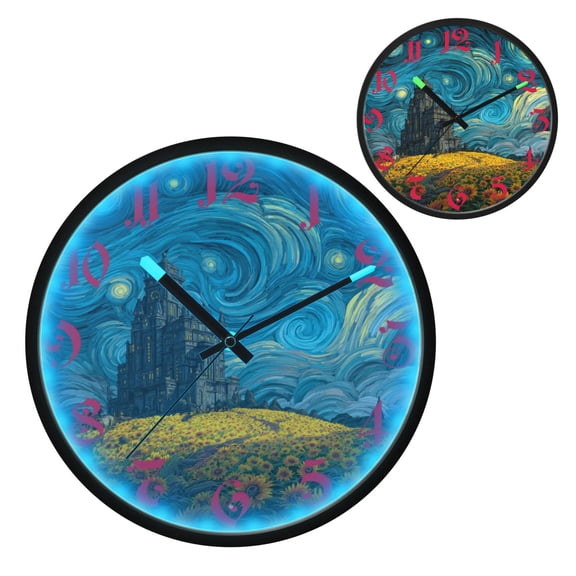 Sunflower Field Luminous Wall Clock with Sound-Activated LED 12-Inch Silent Acrylic Timepiece for Bedroom Livingroom or Office