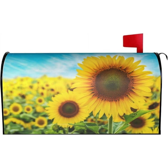 Sunflower Field Mailbox Cover Magnetic Mailbox Wraps Post Box Cover Décor 25.5x21 in