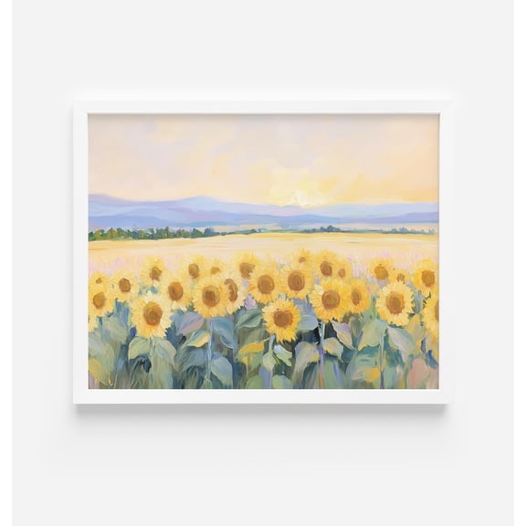 Sunflower Field : Pastel Sunset Landscape Art , Floral Scenery Prints Poster, Unframed Poster Size 8x12 F03.1.19l626