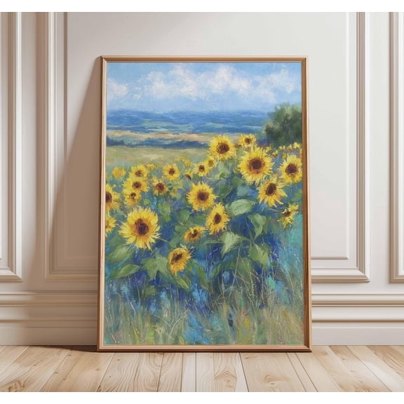 Sunflower Field Rustic Poster, Unframed Paper Poster 8x10in