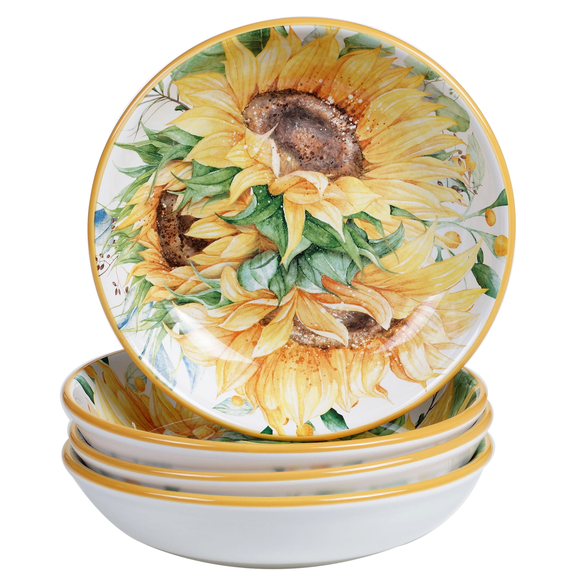 Sunflower Fields Ceramic Soup and Pasta Bowls Set
