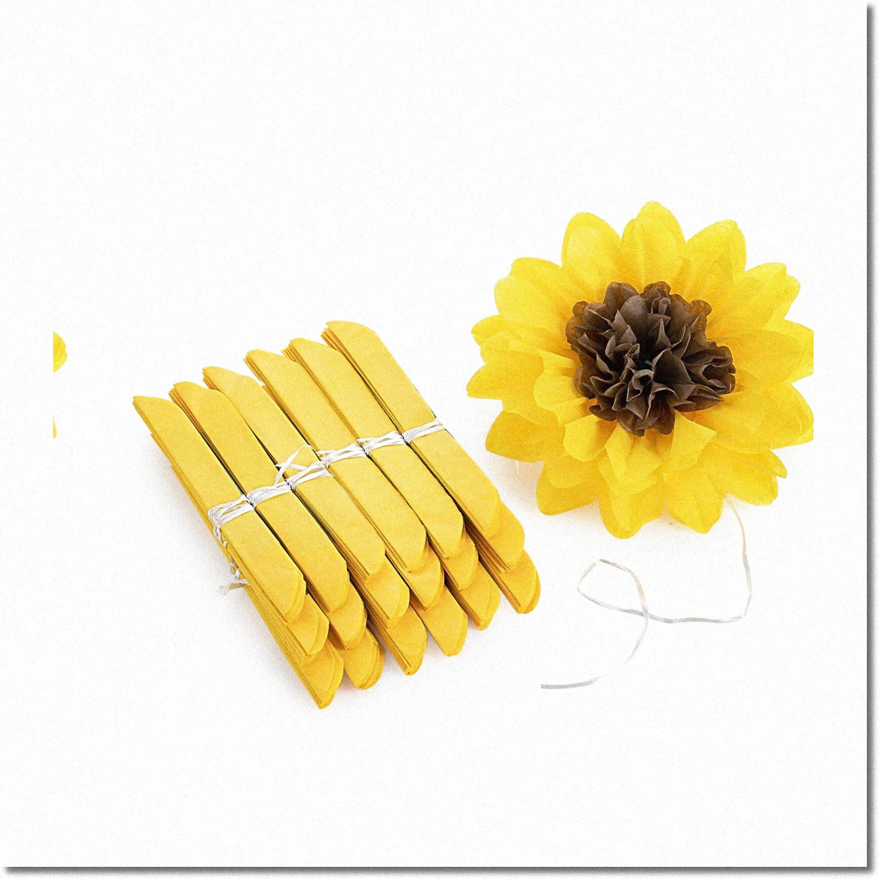 Sunflower Fiesta Vibrant Yellow Tissue Pom Poms & Paper Flowers for
