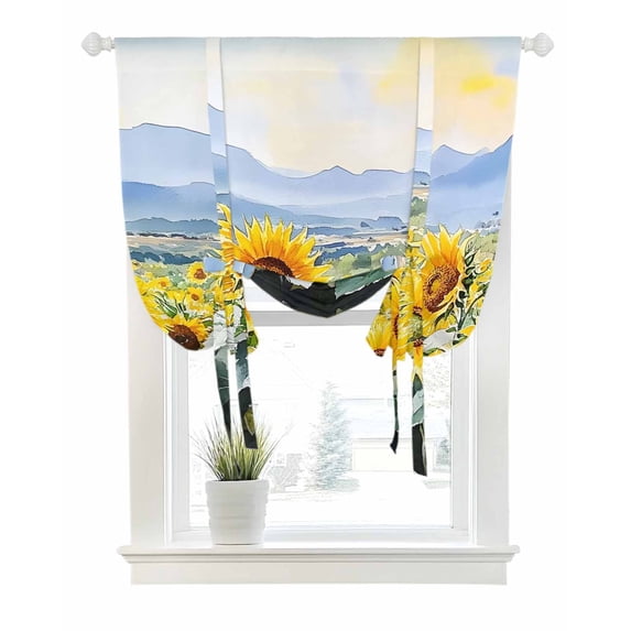 Sunflower Filed Tie Up Curtains for Window, Thermal Insulated Balloon Shade Adjustable Rod Pocket Curtains Valance Panels for Kitchen Bathroom Cafe 42 x 54 Summer Mountain Botanical Blossom
