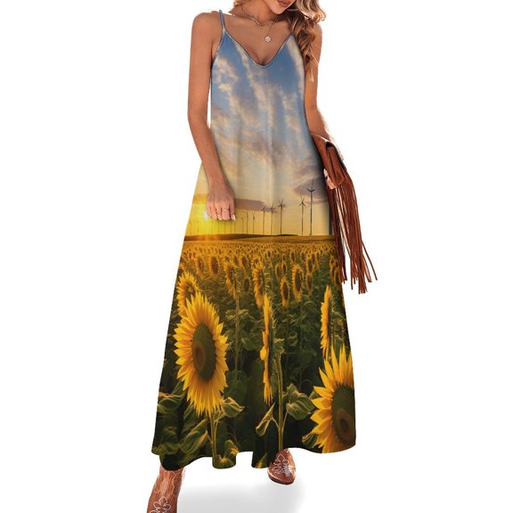 Sunflower Fine Art Sleeveless Dress Summer Dress Woman 2025