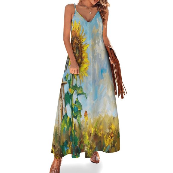 Sunflower Fine Art Sleeveless Dress Summer Dress Woman 2025