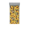 thumbnail image 1 of Sunflower Fitted Sheet & Pillow Sham Set, Vintage Look Floral Ornament of Summer Colorful Flowers Print, Decorative Printed 2 Piece Bedding Decor, Twin, Mustard Purple and Sea Green, by Ambesonne, 1 of 2
