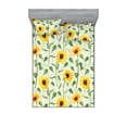 thumbnail image 1 of Sunflower Fitted Sheet & Pillow Sham Set, Watercolor Summer Flowers and Leaves Country Cottage Vibes Pattern, Decorative Printed 3 Piece Bedding Decor, Queen, Earth Yellow and Green, by Ambesonne, 1 of 2