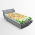 thumbnail image 1 of Sunflower Fitted Sheet, Round Sunflower Mandala Design with Diamond and Pearl Print, Soft Decorative Fabric Bedding, Twin Size, Yellow White and Green, by Ambesonne, 1 of 2