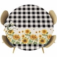 thumbnail image 1 of Sunflower Fitted Tablecloth with Elastic Edged, Round Table Cloth for Dining Table, Retro Buffalo Plaid Black White Country Bee Waterproof Oil Proof Table Cover for Indoor Outdoor 55"-60", 1 of 9