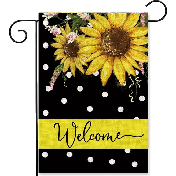 Sunflower Flag Spring Summer Welcome Garden Flag for Outside Yard 12.5 x 18 Inch Double Sided Burlap Sunflower Hello Summer Black Flag Summer Yard Decor Outdoor Decorations