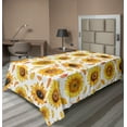thumbnail image 1 of Ambesonne Sunflower Flat Bedding Sheet Soft Top Sheet, Vintage Fall Leaves Print, Twin, Marigold Mustard and White, 1 of 1
