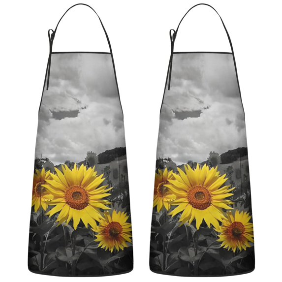 Sunflower Floral Bib Apron with Pocket Chef Aprons Waterproof Bib Aprons for Couple Bride Mrs Mr Cooking Aprons for Kitchen Cool BBQ Grilling (Set Of 2)