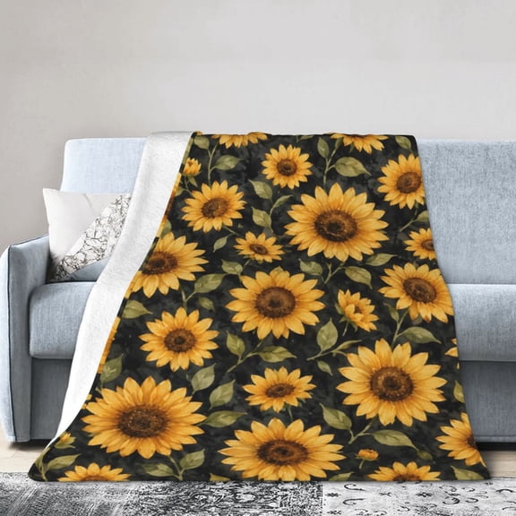 Sunflower Floral Blanket Gift Throw Blanket Dark Botanical Gift for Women Farmhouse Bedroom Decor 50x40