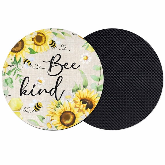 Sunflower Floral Coasters Set of 2, Absorbent Coasters for Drinks, Farmhouse Pastoral Daisy Bees Beige Burlap Coaster for Desk Coffee Table Protection, Home Decor House Warming Gifts 4"