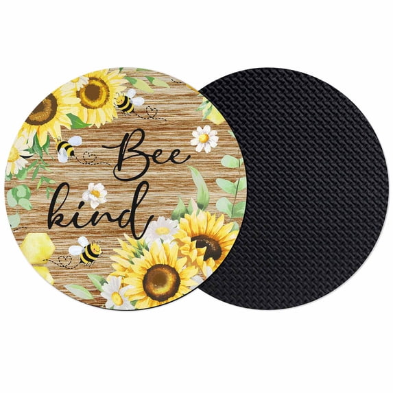 Sunflower Floral Coasters Set of 2, Absorbent Coasters for Drinks, Farmhouse Pastoral Daisy Bees Brown Wood Coaster for Desk Coffee Table Protection, Home Decor House Warming Gifts 4"