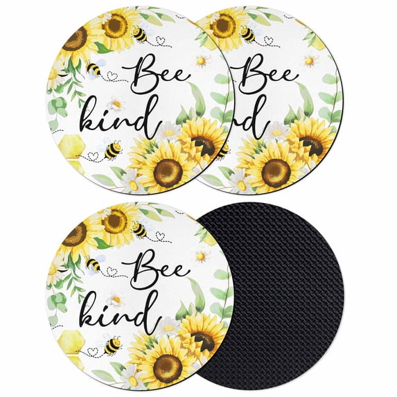 Sunflower Floral Coasters Set of 4, Absorbent Coasters for Drinks, Farmhouse Pastoral Daisy Bees Botanical Coaster for Desk Coffee Table Protection, Home Decor House Warming Gifts 4"
