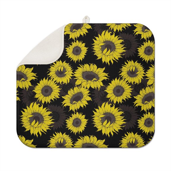 Sunflower Floral Dish Drying Mat for Kitchen Use Microfiber Foldable Rack Pad Absorbent Counter Mat 16x18 Inch