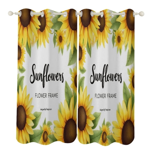 Sunflower Floral Frame Design Study Room Living Kitchen Bedroom For Blackout Curtain Printed 2 Panels