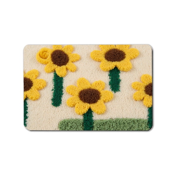 Sunflower Floral Home Decor Non-Slip Bath Rug, 20L x 32W, Perfect for Bathroom and Gym