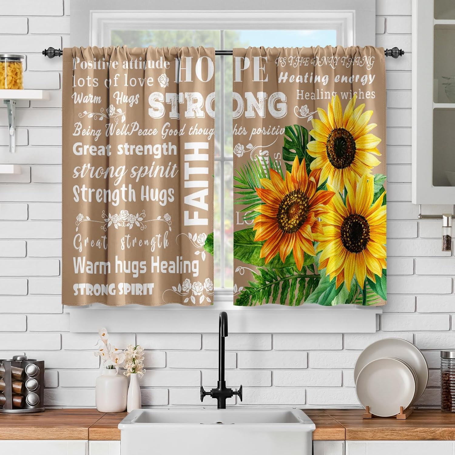 Sunflower Floral Kitchen Curtains Flowers Energy Positive Words Decor