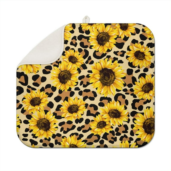 Sunflower Floral Kitchen Dish Drying Mat, 16x18 Inch Microfiber Counter Pad, Foldable Absorbent Drainer Mat for Daily Kitchen Use