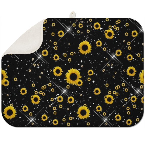 Sunflower Floral Kitchen Dish Mat, 18x24 Inch Microfiber Drying Pad, Foldable Counter Rack Mat, Absorbent for Daily Use
