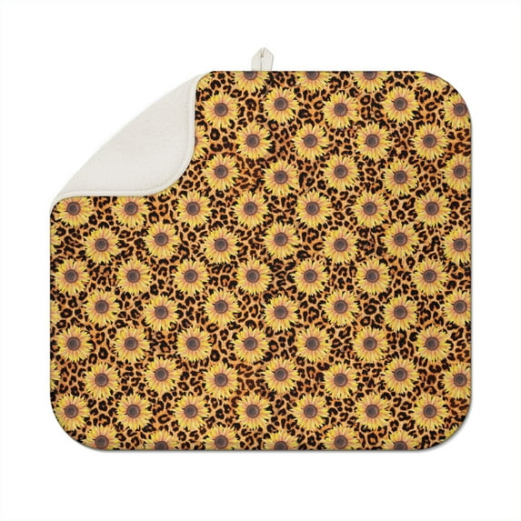 Sunflower Floral Kitchen Mat for Drying Dishes, Microfiber Absorbent Pad for Counter or Sink Use, Foldable 16x18 Inch