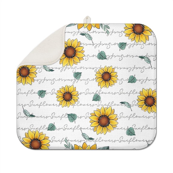 Sunflower Floral Microfiber Dish Drying Mat 16x18 Inch, Foldable Rack Pad for Countertop or Sink, Absorbent Kitchen Mat
