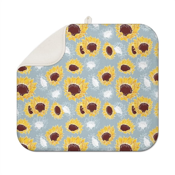 Sunflower Floral Microfiber Drying Mat for Kitchen, 16x18 Inch Foldable Pad, Absorbent Dish Rack Mat for Countertops or Sink Sides