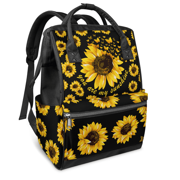 Sunflower Floral Mommy Backpack,Large Capacity Diaper Bag with Multi-Pockets,Water-Resistant Adjustable Straps Diaper Bag for Moms,Women,Travel 11x7x15.7 Inch