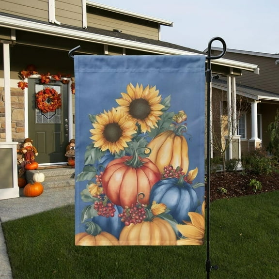 Sunflower Floral Navy Blue Pumpkin Fall Garden Flag, Halloween Garden Flag, Pumpkin Season, Fall Porch Decor, Traditional Autumn Patio Flag, Yard Decoration
