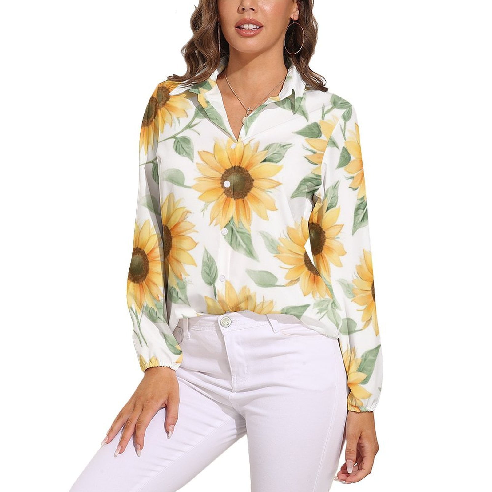 Casual V Neck Short Sleeve Floral Sunflower Fashion Regular T-Shirt main image 1