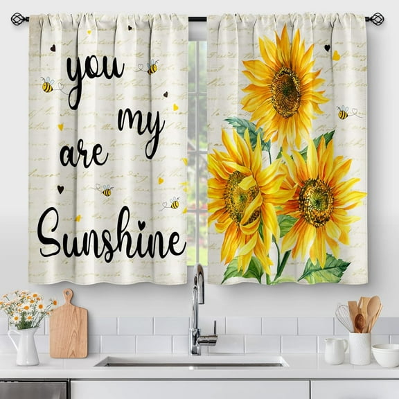 Sunflower Floral Rustic Kitchen Curtains - Spring Vintage Country Retro Farmhouse Short Cafe Curtains Decor for Dining Room Flowers Botanical Art Tier Curtains Window Drapes 36 Inch Length 2 Panels