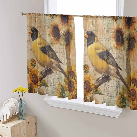 Sunflower Floral Sheer Curtains 45 Inch Length 2 Panels Set for Living Room/Bedroom, Shabby Chic Birds Farmhouse Country Semi Curtain Sheers Drapes Rod Pocket Curtains Window Treatment 52''x45''x2