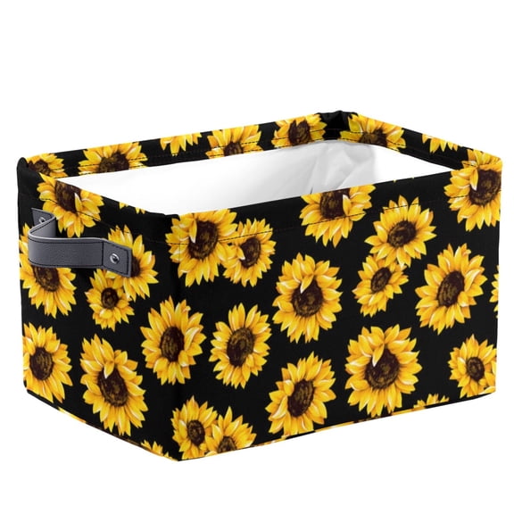 Sunflower Floral Shelf Basket Room Decor Gift Basket Rectangular Bohemian Storage Box Black Clothes Books Toys Storage Cube